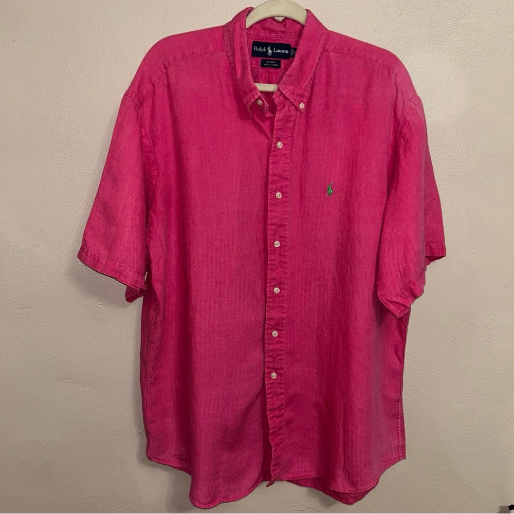 Ralph Lauren linen Men’s Hot Pink Short-Sleeve Button-Down Shirt